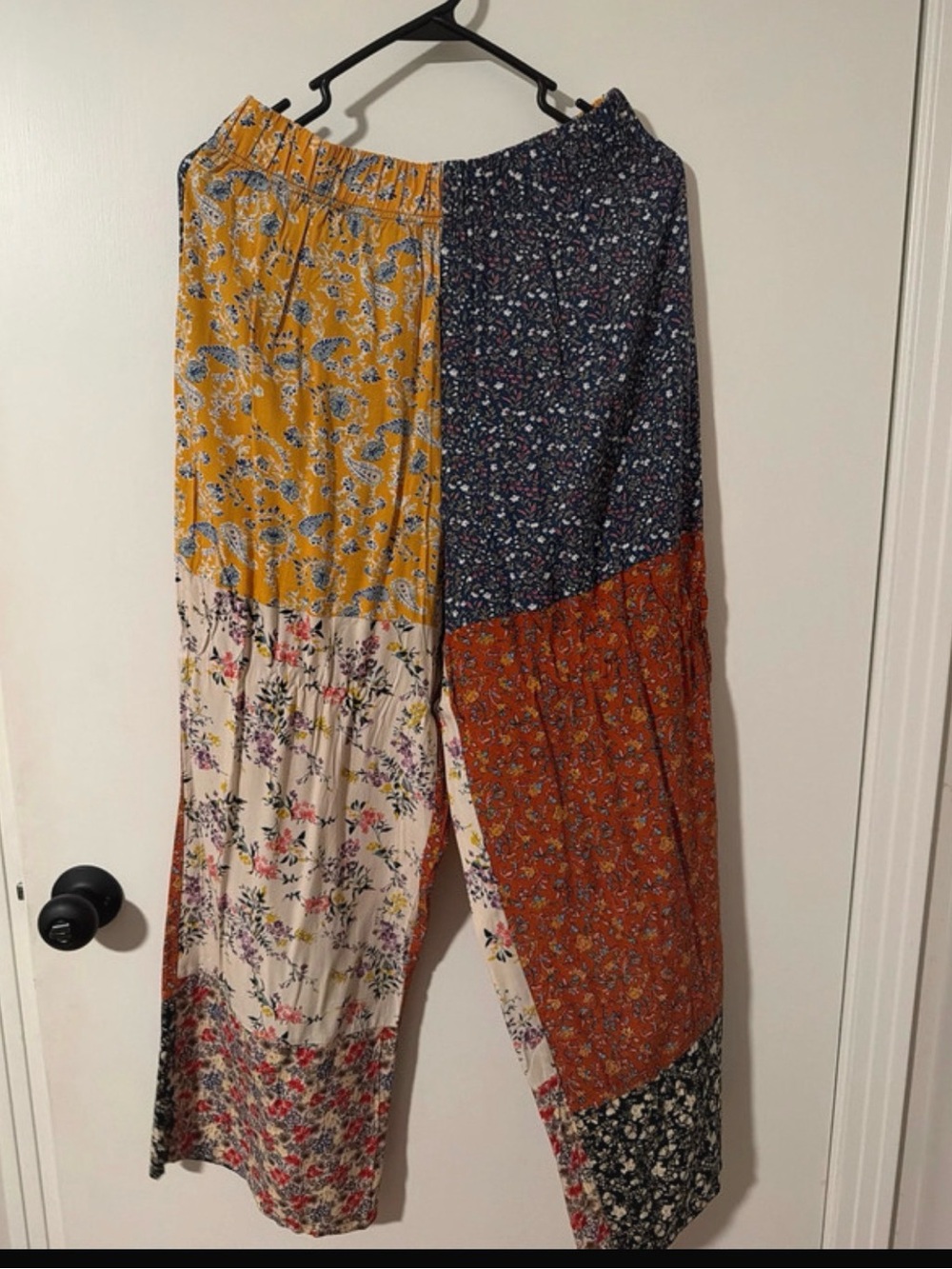 NATURAL LIFE Patchwork Wide-Leg Pants in Mustard, Navy & Rust